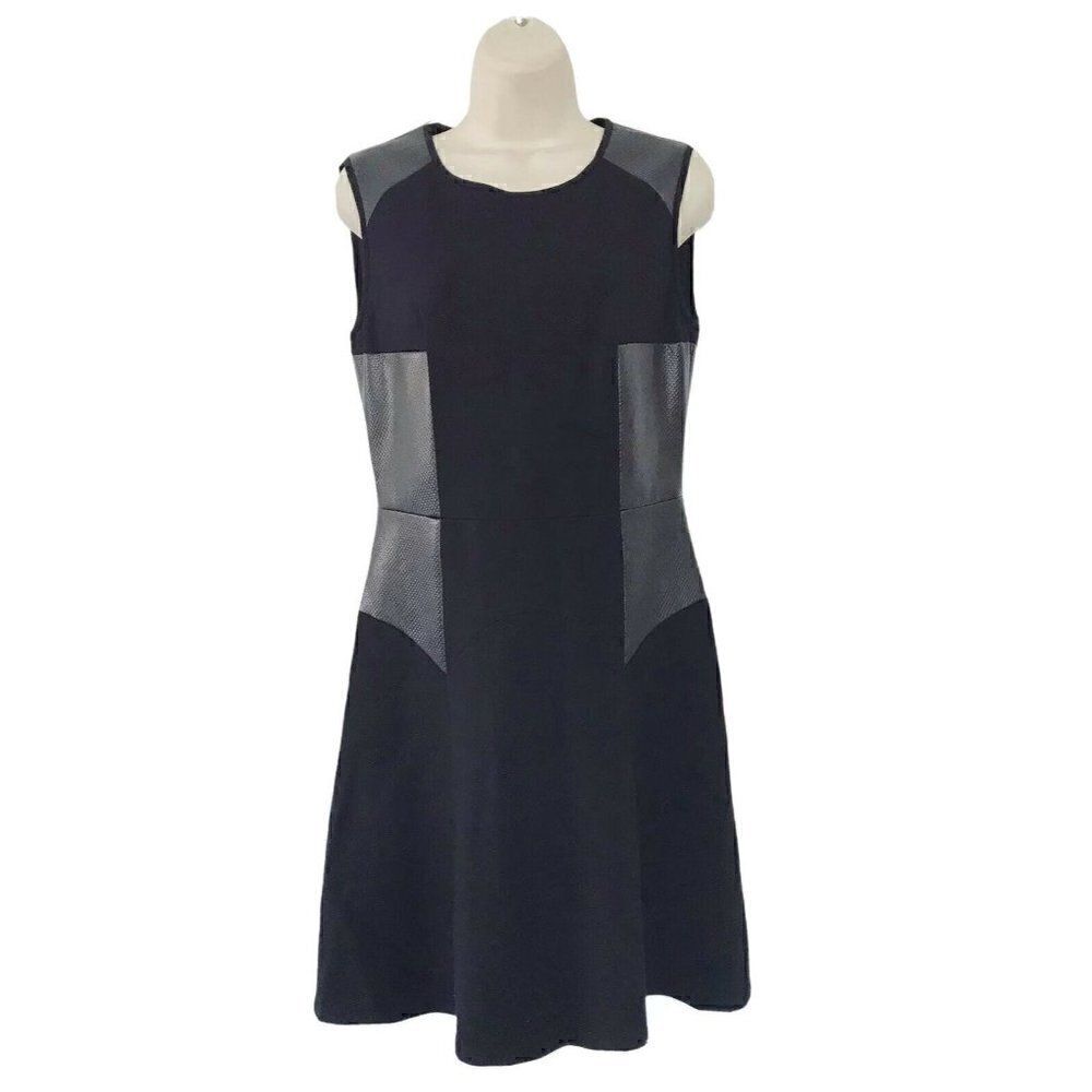 Tibi Fit Flare Little Black Dress Faux Leather NWT